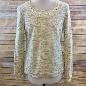 Maison Jules Gray Pullover Jeweled Sweater, Medium